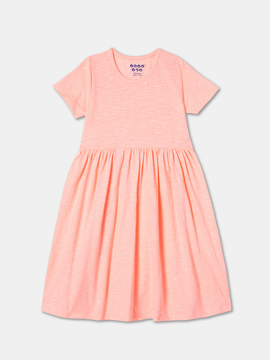 Zion Girls  Fit and Flare Jersey Dress.-Peach