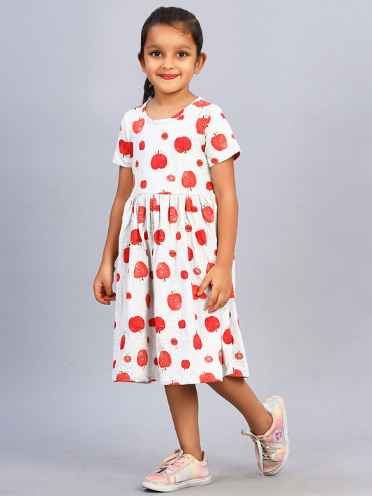 Zion Girls Printed Fit and Flare Dress in Knit - Grey