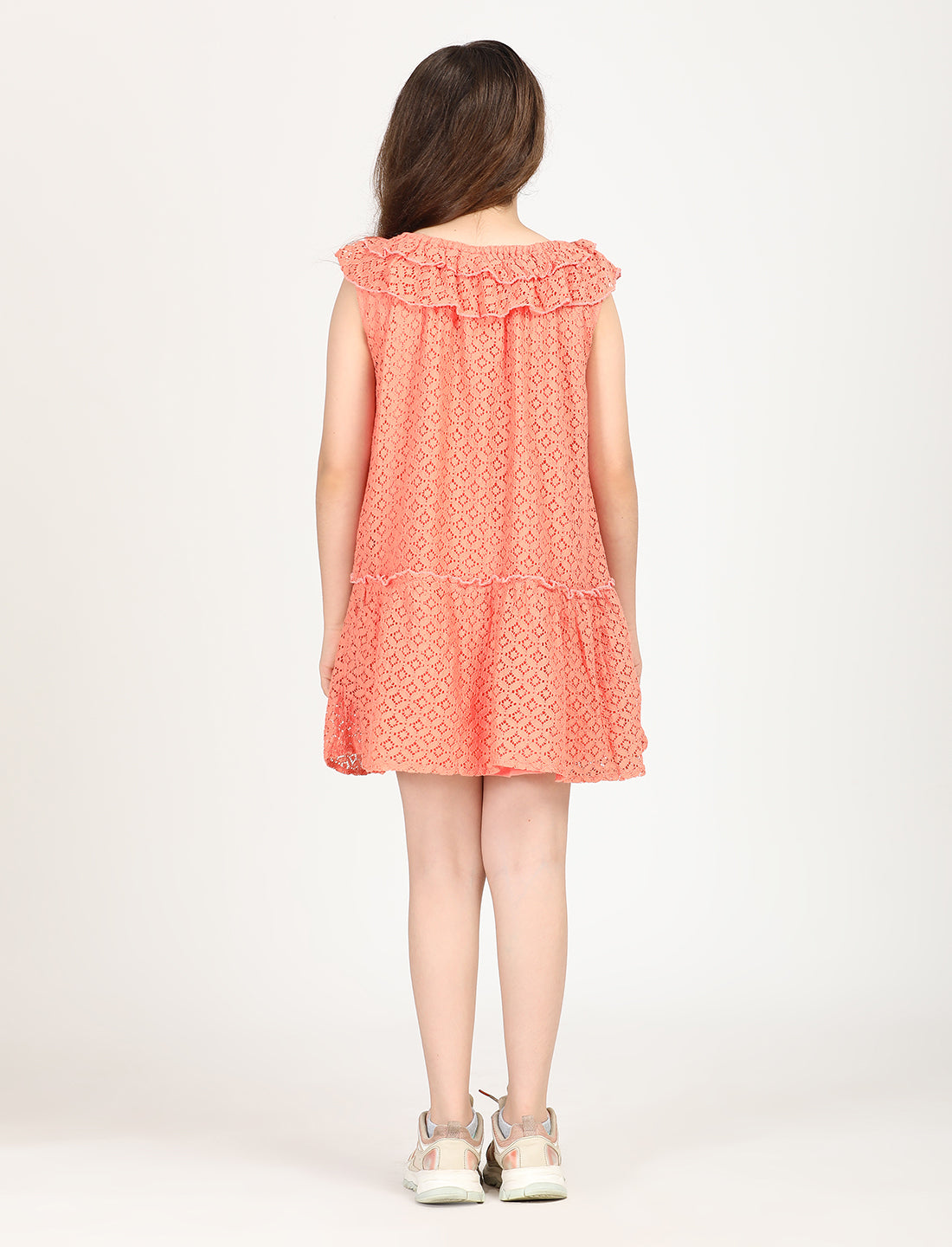 Zion Cotton Lace  Sleeveless A Line Dress  - Orange