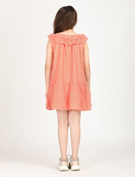 Zion Cotton Lace  Sleeveless A Line Dress  - Orange