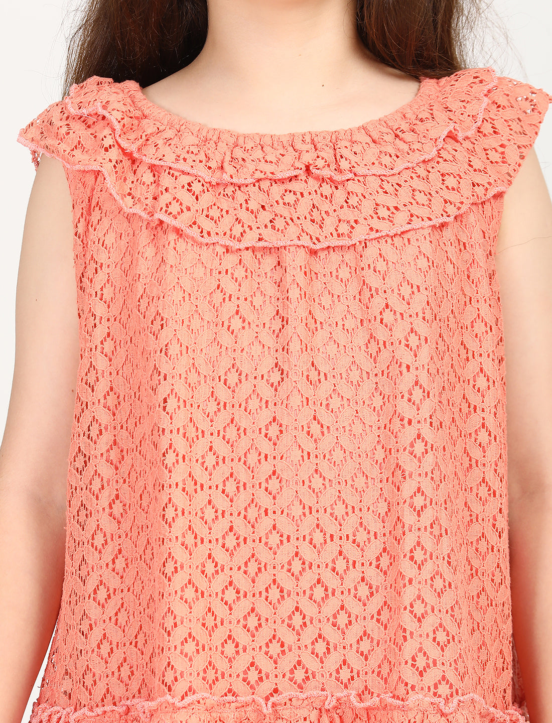 Zion Cotton Lace  Sleeveless A Line Dress  - Orange