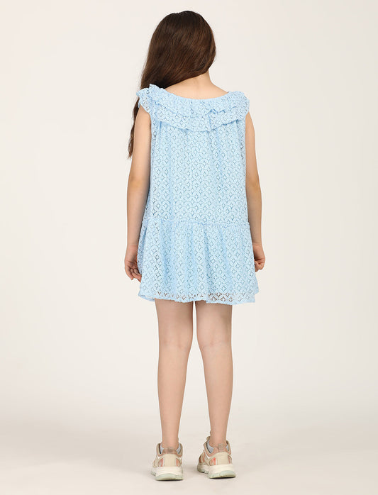 Zion Cotton Lace  Sleeveless A Line Dress  - Light Blue