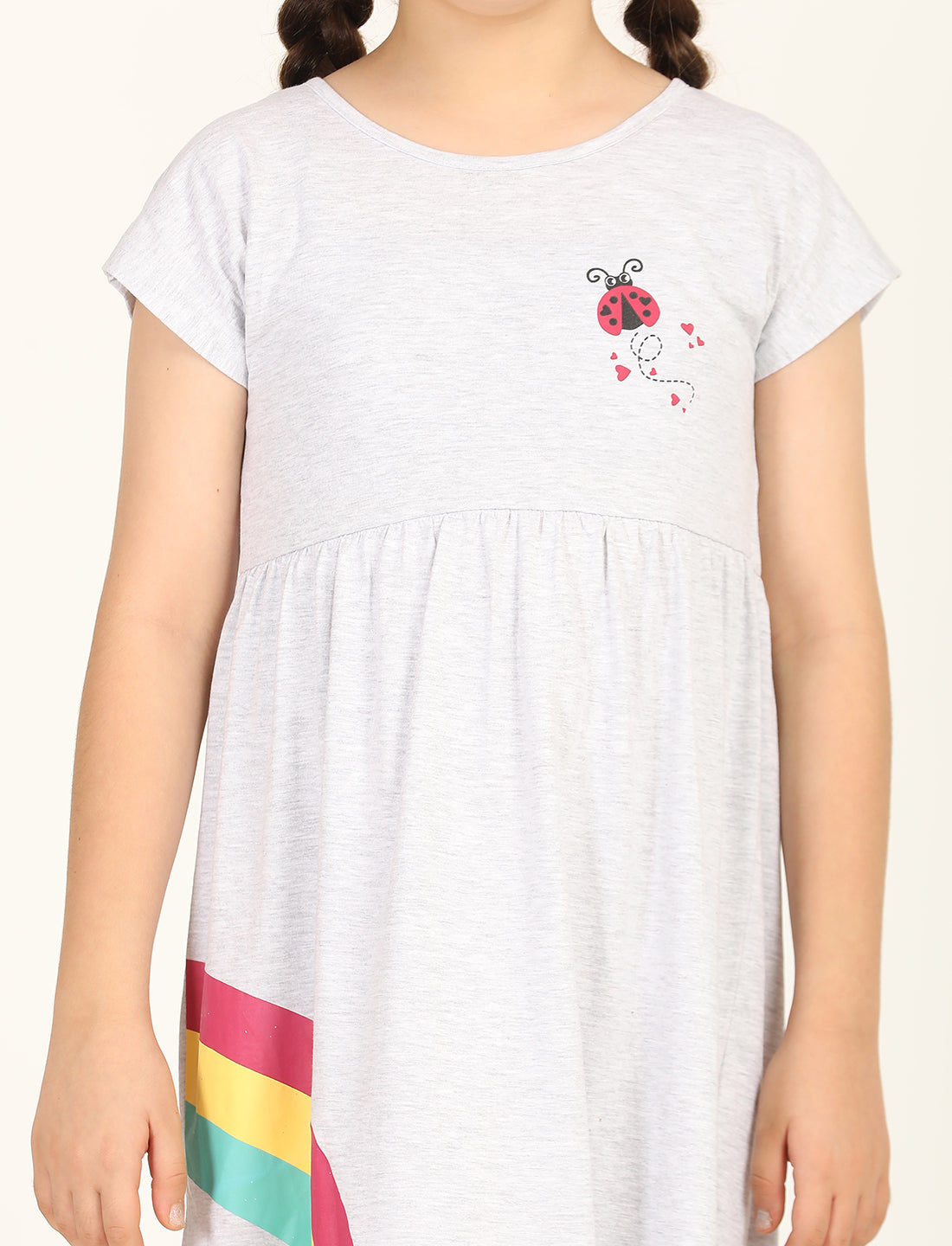 Zion Girls Rainbow print fit and Flare Dress-white Melange
