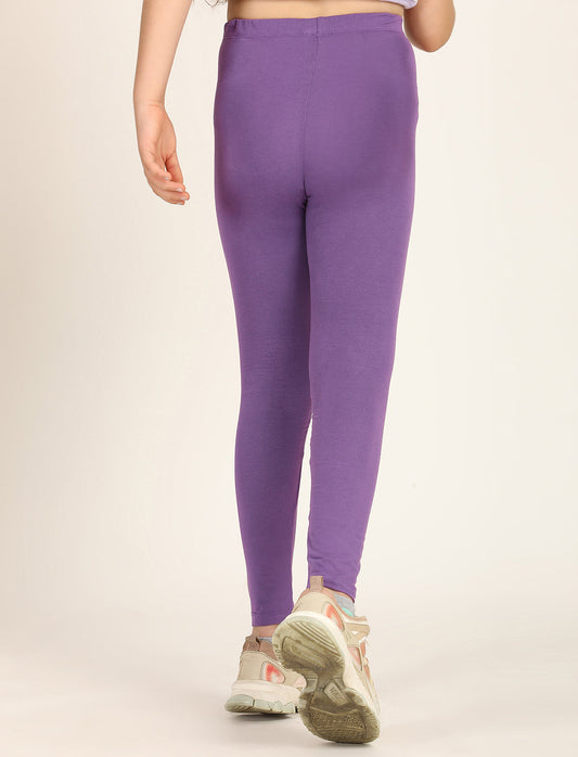 Zion girls 4 way Stretachable Cotton Lycra Ankle Length Leggings - Purple