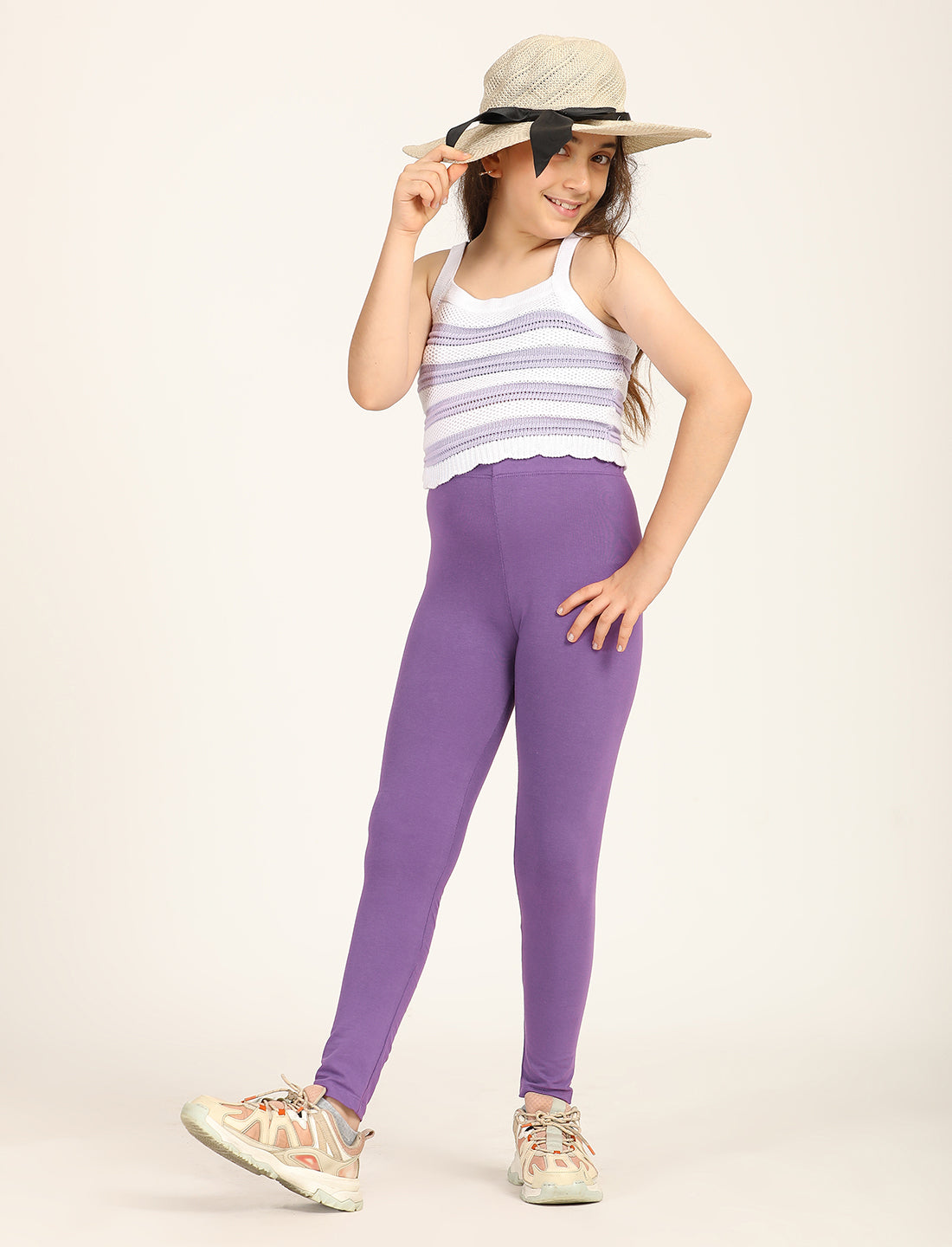 Zion girls 4 way Stretachable Cotton Lycra Ankle Length Leggings - Purple