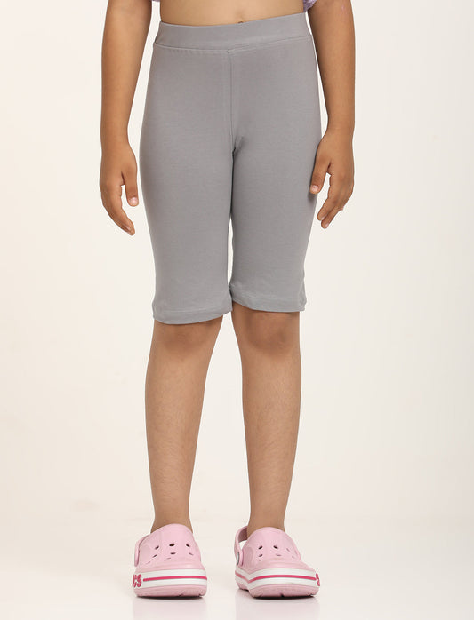 Zion Girls Tights - Thigh Length Knitted Shorts - 4 Way Stretchable - Lt Grey