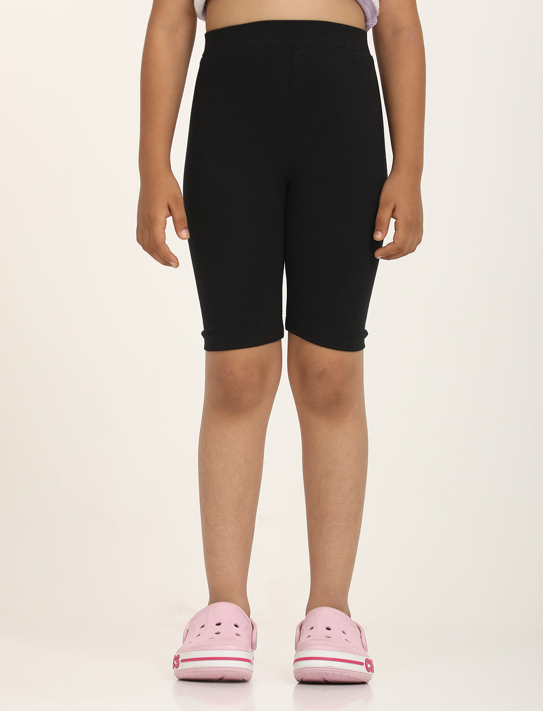 Zion Girls Tights - Thigh Length Knitted Shorts - 4 Way Stretchable - Black