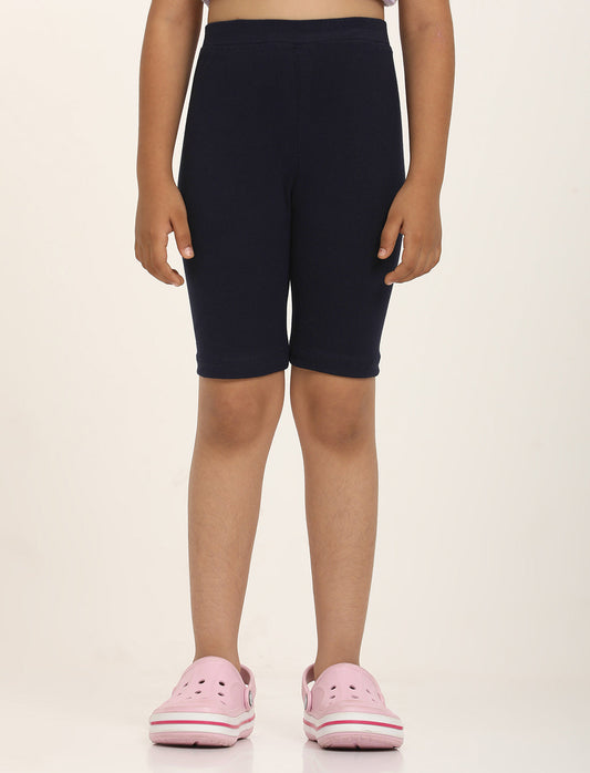 Zion Girls Tights - Thigh Length Knitted Shorts - 4 Way Stretchable - Navy