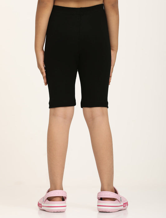 Zion Girls Tights - Thigh Length Knitted Shorts - 4 Way Stretchable - Black