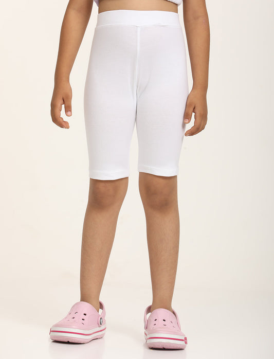 Zion Girls Tights - Thigh Length Knitted Shorts - 4 Way Stretchable - White