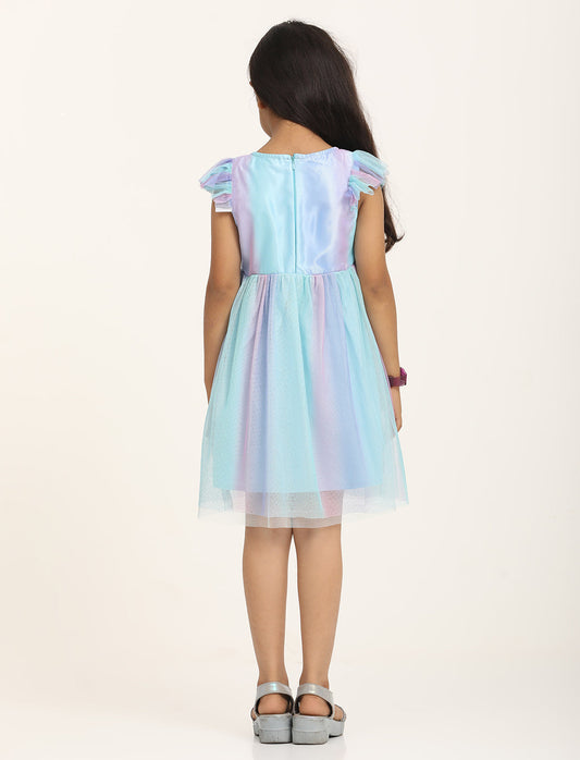 Zion Girls Fit and Flare Dress in Shimmer Mesh & Ruffle Highlights-Lavender