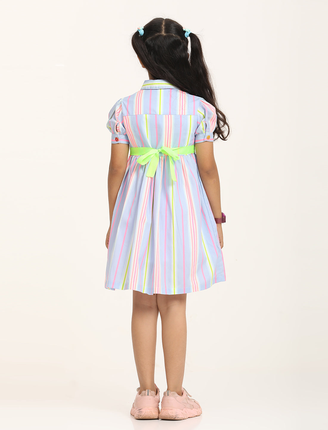 Zion Cotton Printed stripes Front Open Dress - Blue