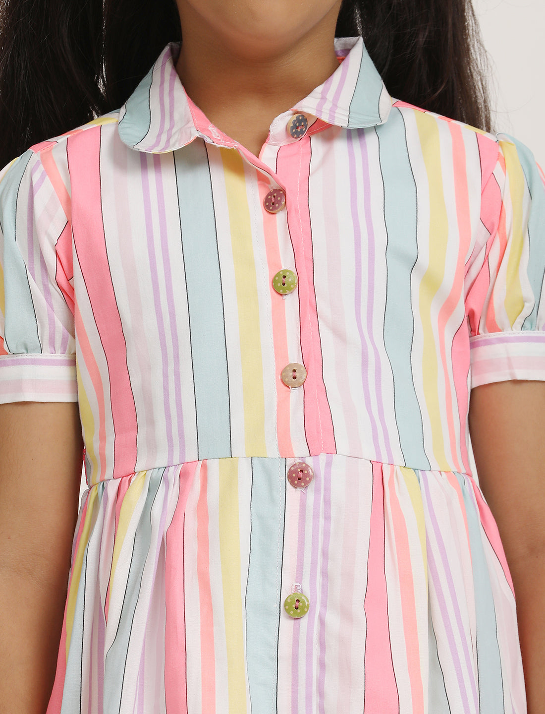 Zion Cotton Printed stripes Front Open Dress - Yellow