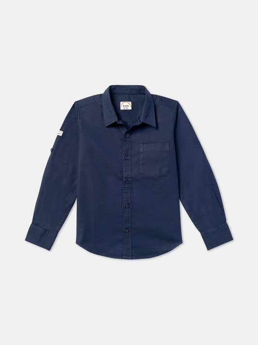 Zion Boys Solid Shirt with Epaulettes-Navy