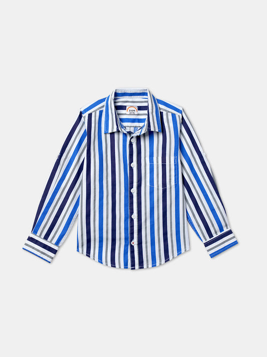 Zion Boys Stripe Shirt with Roll-Up Sleeves-Blue