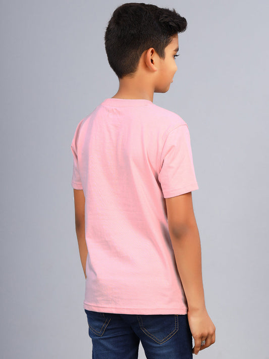 Zion Boys Graphic Printed Crew Neck T shirt-Pink