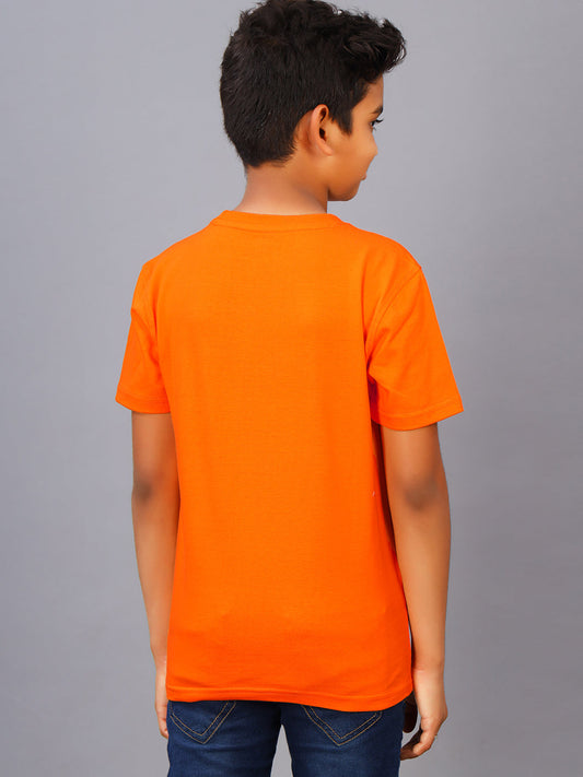 Zion Boys Graphic Print Crew Neck T shirt-Orange