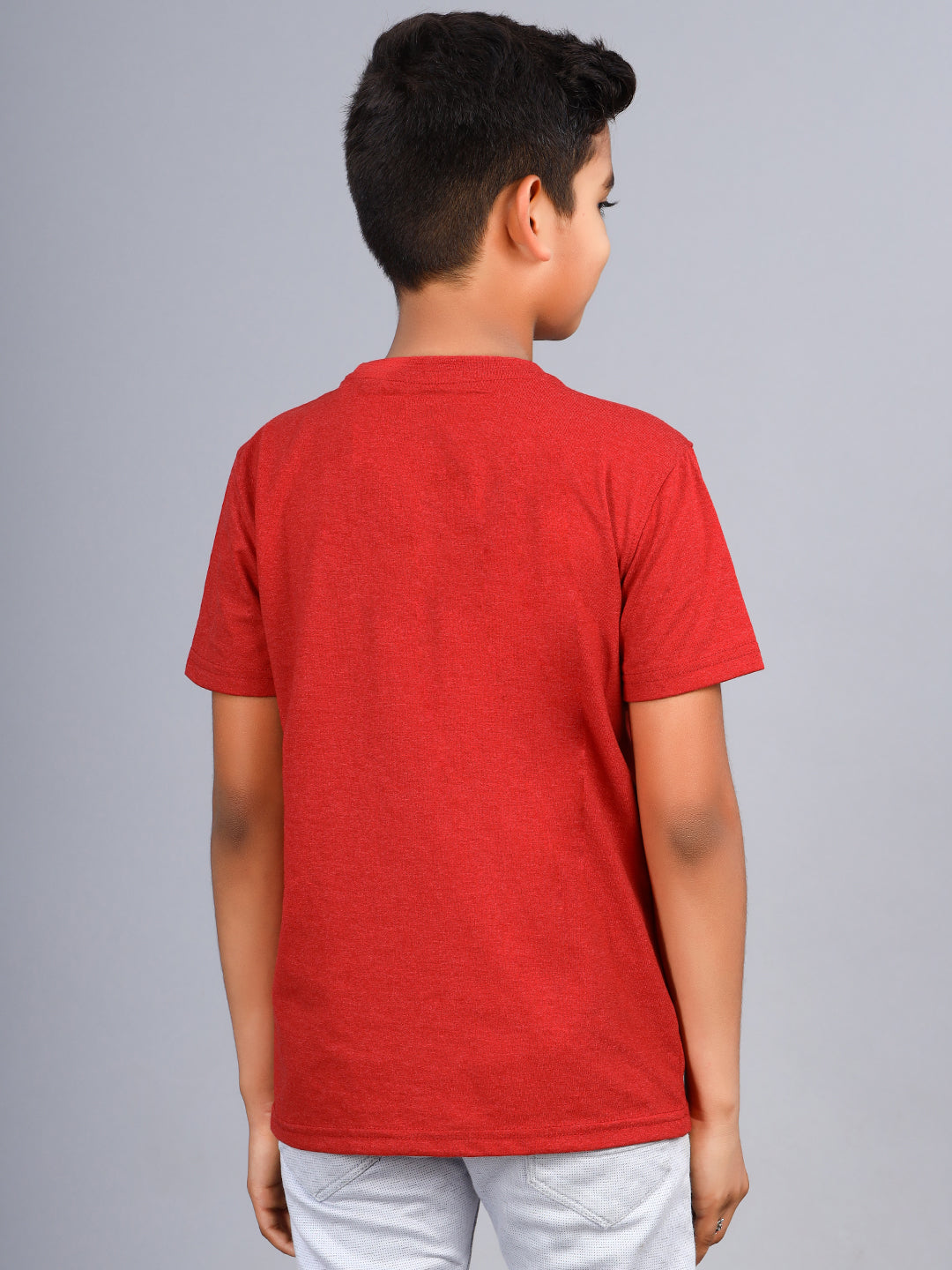 Zion Boys Crew Neck T shirt in Dino Print-Red