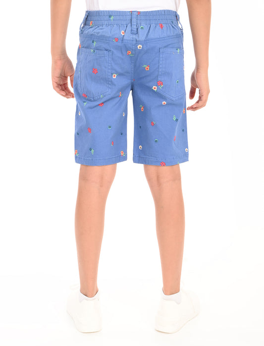 Zion Boys Cotton Printed Chino Shorts - Blue