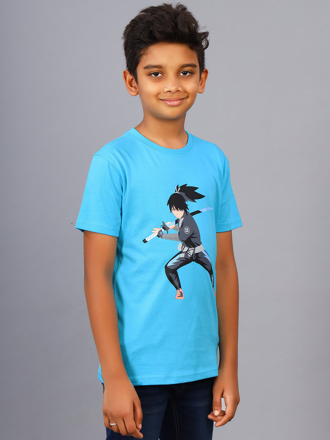 Zion Boys Graphic Printed Crew Neck T shirt-Turquise