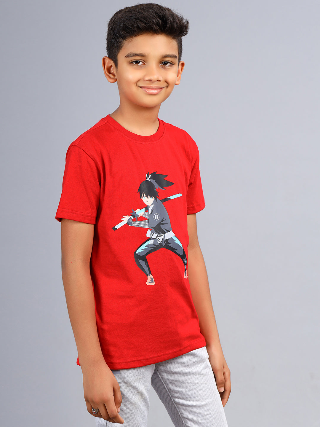 Zion Boys Graphic Printed Crew Neck T shirt-Red