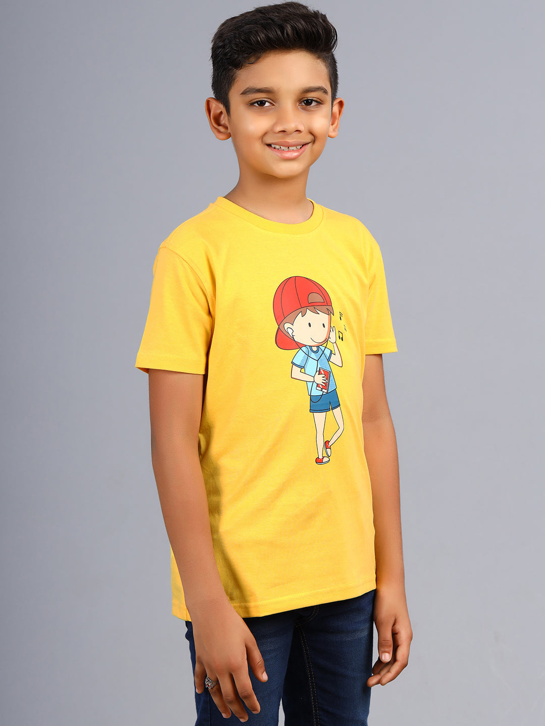 Zion Boys Graphic Printed Crew Neck T shirt-Yellow