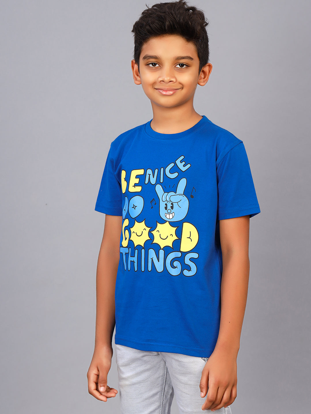 Zion Boys Graphic Print Crew Neck T shirt-Royal Blue