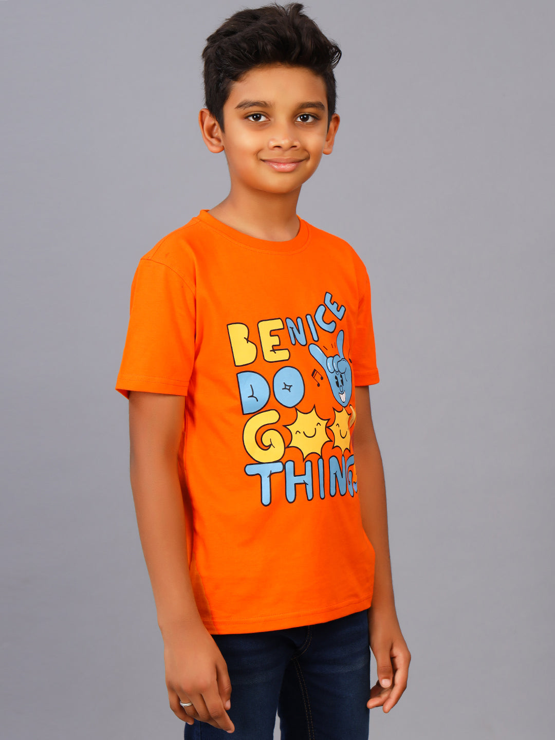 Zion Boys Graphic Print Crew Neck T shirt-Orange