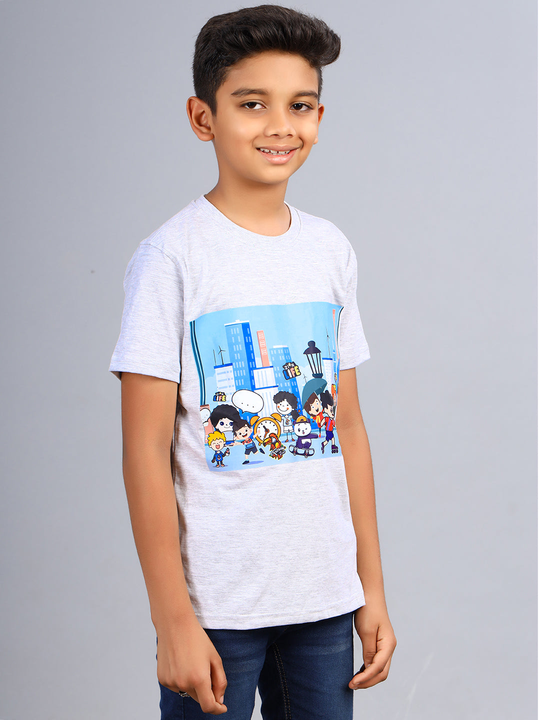 Zion Boys Graphic Printed Crew Neck T shirt-Turquoise