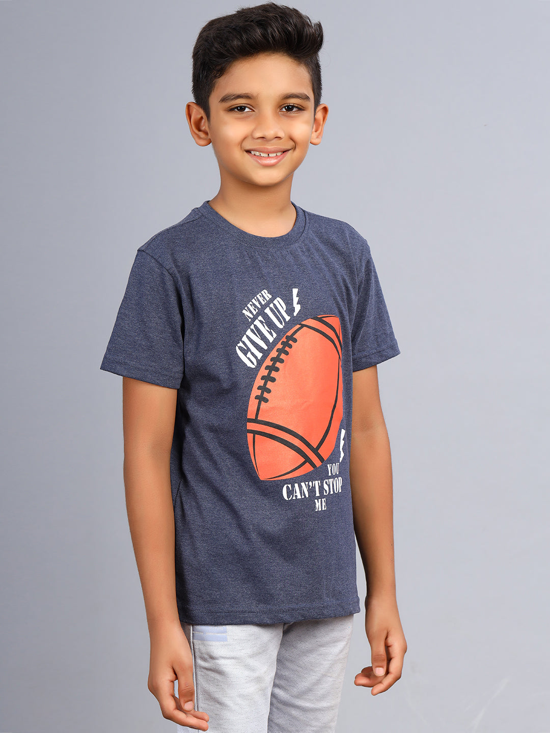 Zion Boys Graphic Print Crew Neck T shirt-Navy