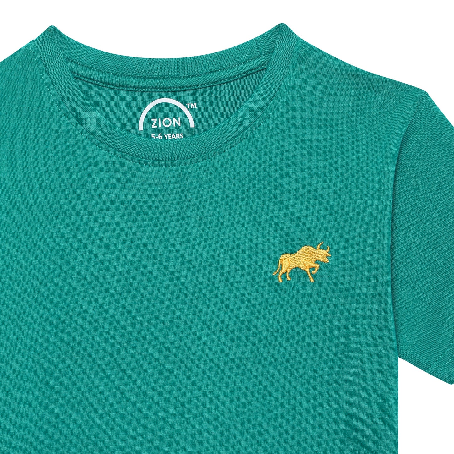 Zion Boys Crew Neck T shirt with Bull and Numeric embroidery-Green