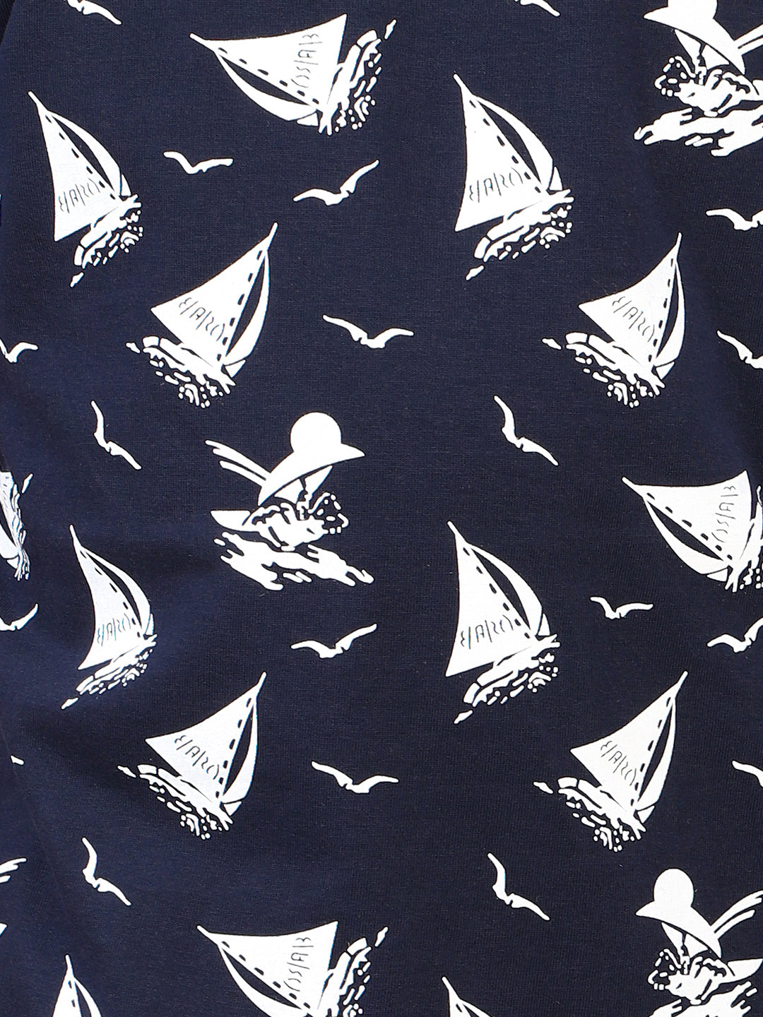 Zion Boys Crew Neck T shirt in Sailor Boat Print-Navy