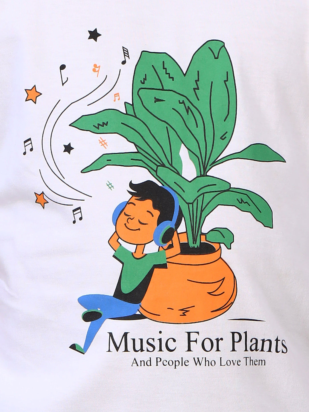 Zion Boys Crew Neck T shirt in Music System & Plant Print-White