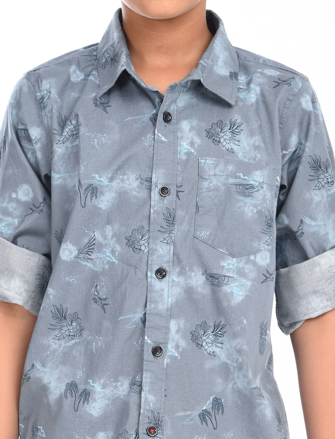 Zion Boys Cotton Full Sleeve Shirt with Abstract Floral  Print - Grey
