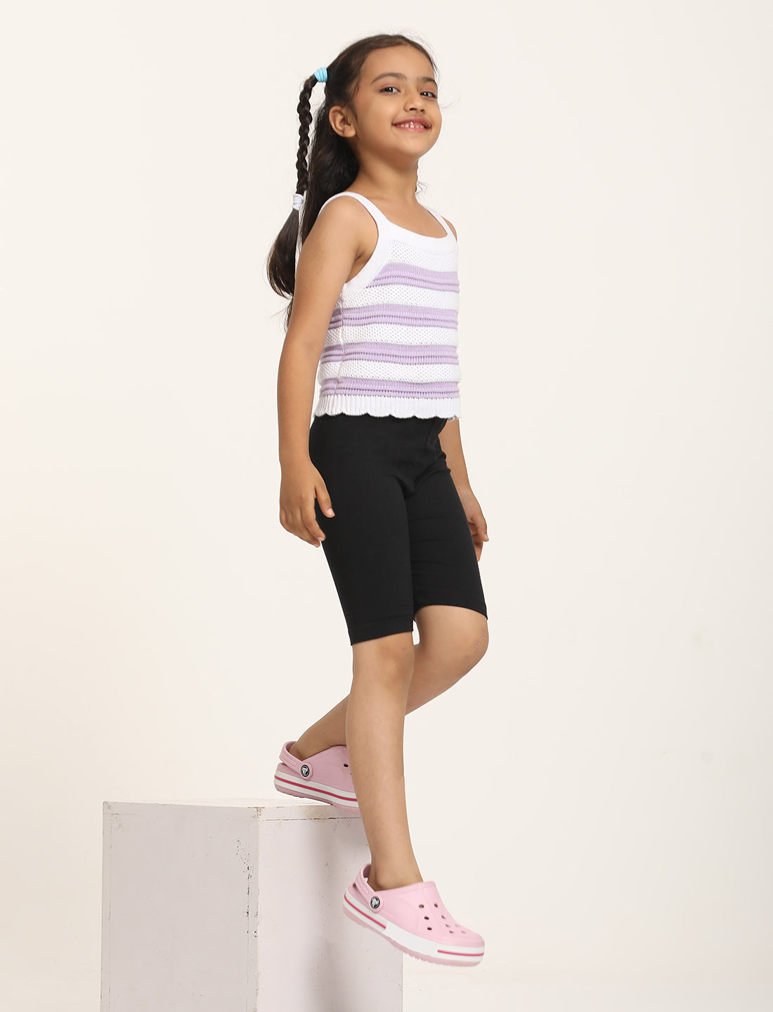 Zion Girls Tights - Thigh Length Knitted Shorts - 4 Way Stretchable - Pack of 3 (White, Black, Nude)