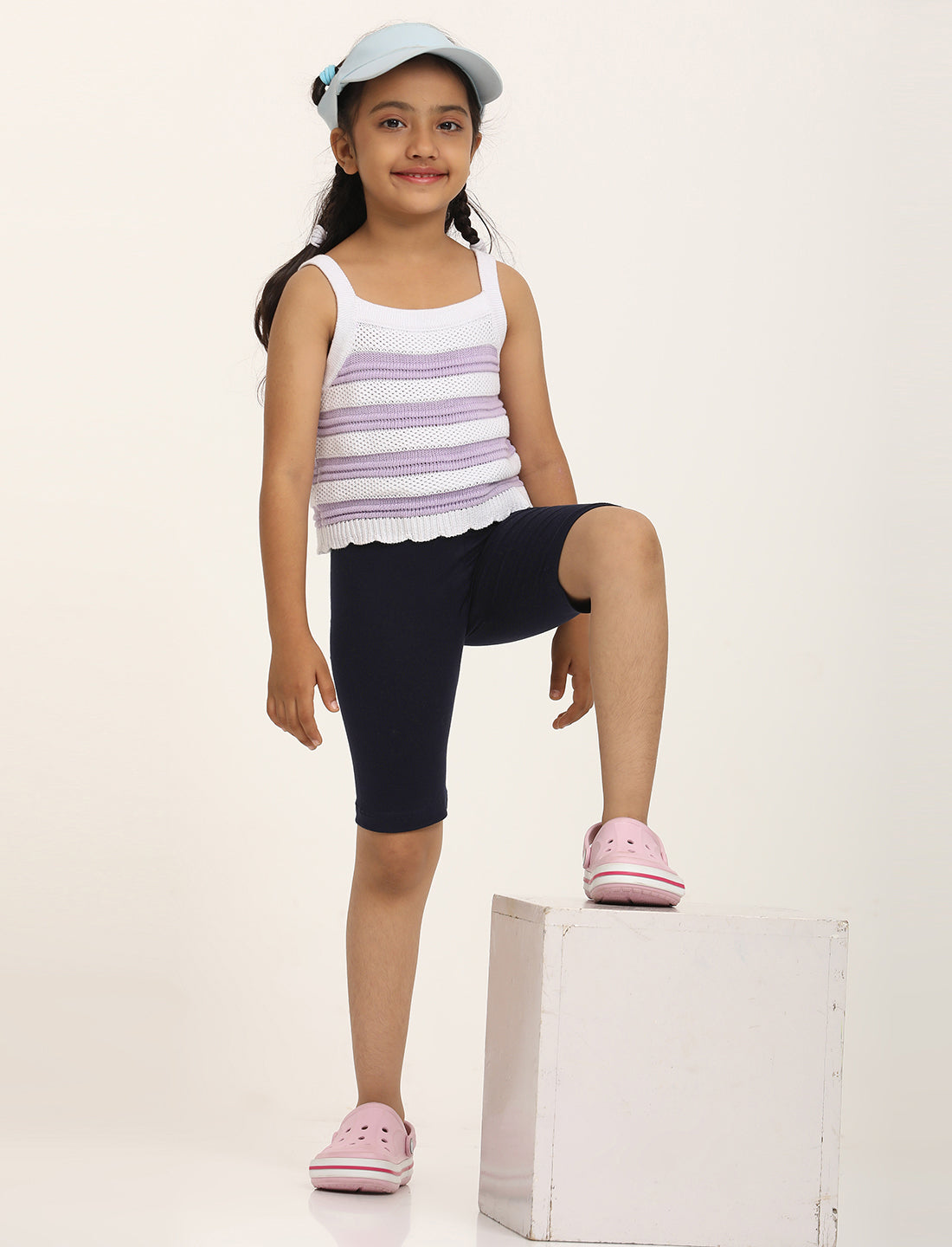 Zion Girls Tights - Thigh Length Knitted Shorts - 4 Way Stretchable - Pack of 3 (White, Black, Navy)