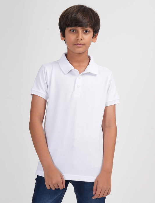 Zion Boys Solid Polo Neck T shirt - White