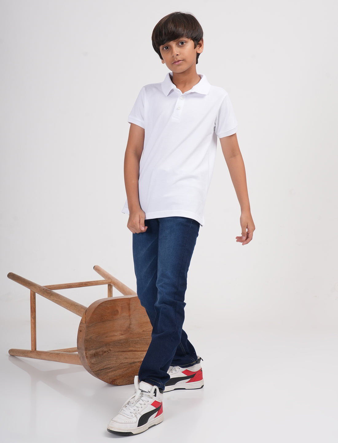 Zion Boys Solid Polo Neck T shirt - White