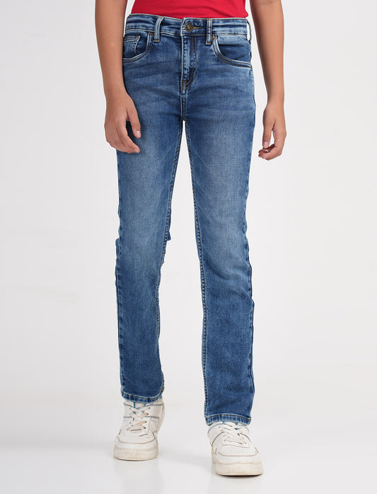 Zion Boys Super Soft Cotton Relaxed Solid Jeans-Light Blue