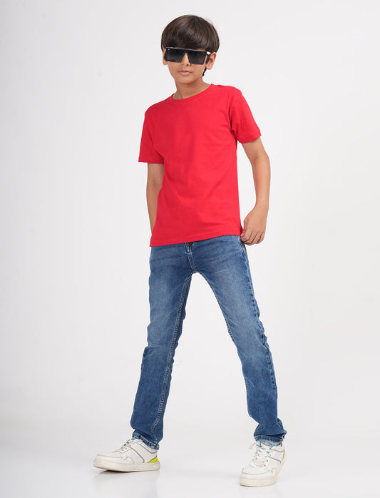 Zion Boys Super Soft Cotton Relaxed Solid Jeans-Light Blue