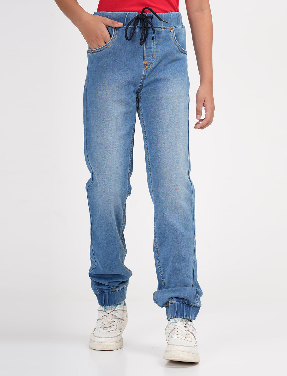 Zion Boys Super Soft Cotton Solid Denim Joggers- Light Blue