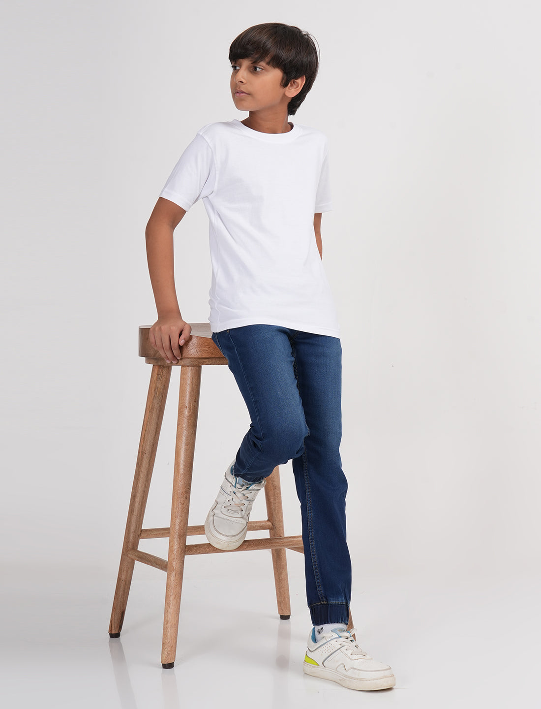 Zion Boys Solid Crew Neck T shirt-White
