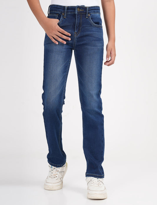 Zion Boys Super Soft Cotton Relaxed Solid Jeans-Blue