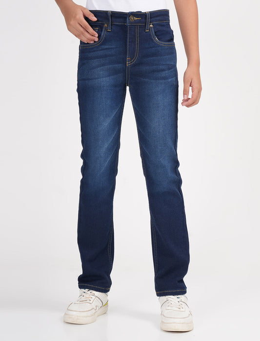 Zion Boys Super Soft Cotton Relaxed Solid Jeans-Navy Blue