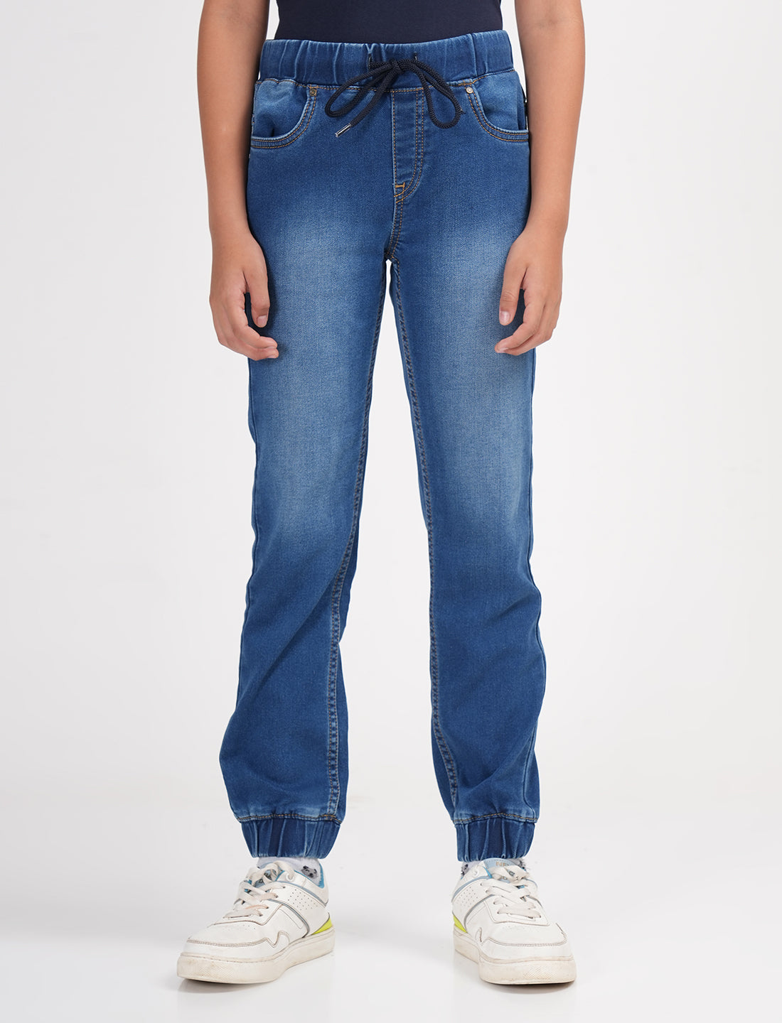 Zion Boys Super Soft Cotton Solid Denim Joggers- Blue