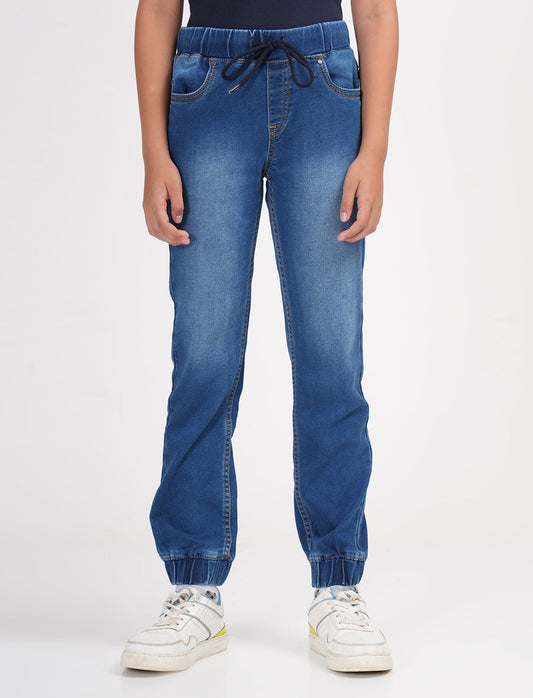 Zion Boys Super Soft Cotton Solid Denim Joggers- Blue