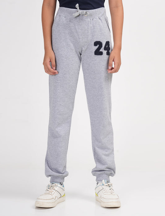 Zion Boys Solid Track Pants with Numeric Applique-Grey