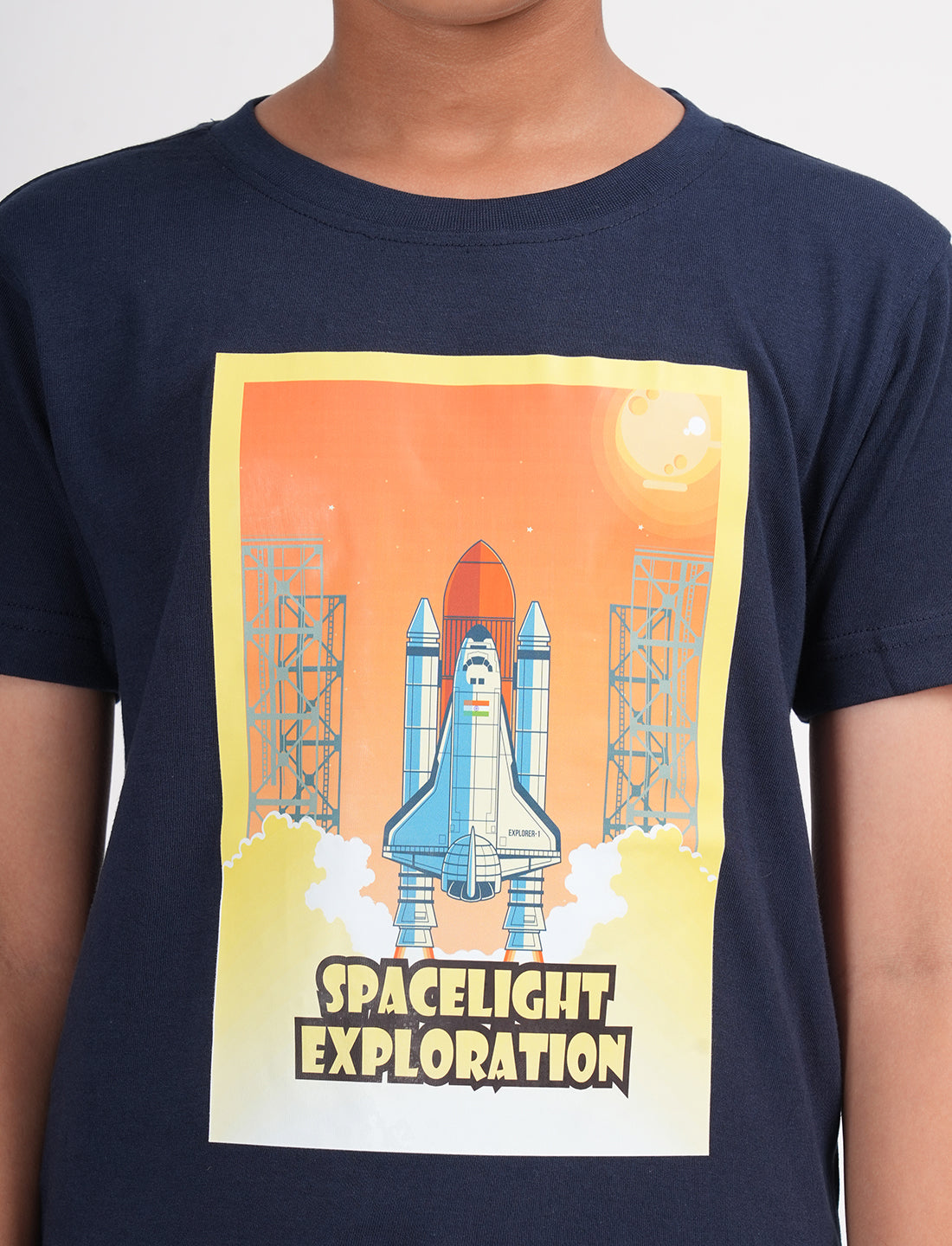 Zion Boys Half Sleeve Space Launch Graphic Printed T Shirt  - Navy