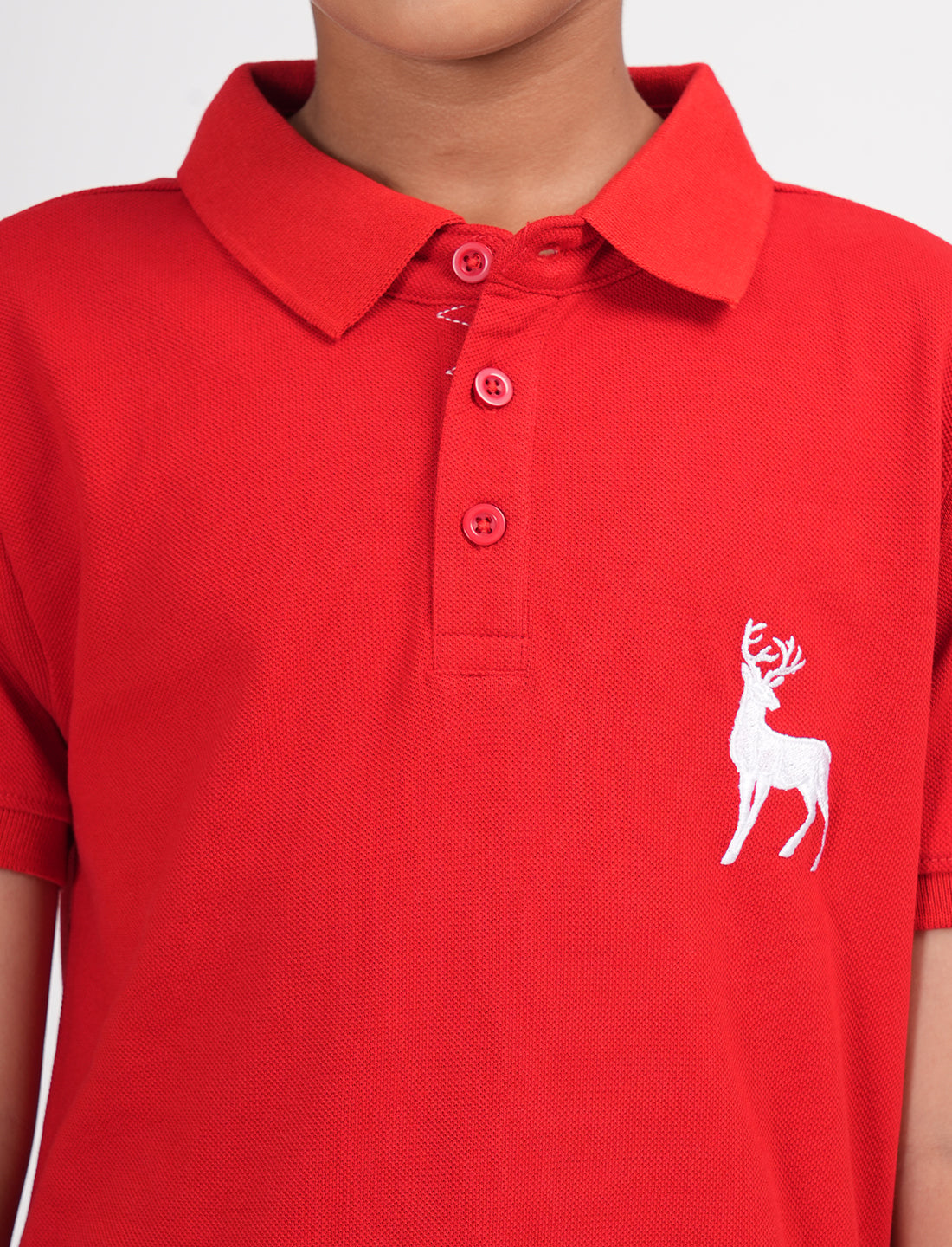 Zion Boys Pique Polo T-shirt with Deer Embroidery-Red