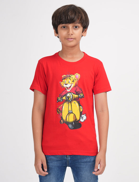 Zion Boys Half Sleeve Graphic Printed T Shirt  - Red